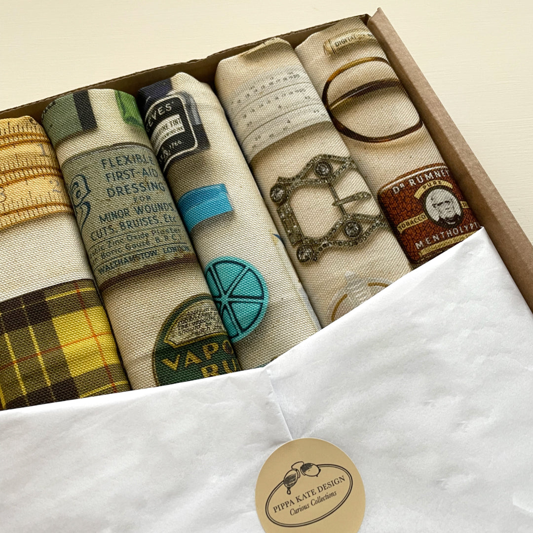 Gift Box of 6 Vintage Keepsake Patterned Tea Towels in 100% Organic Cotton